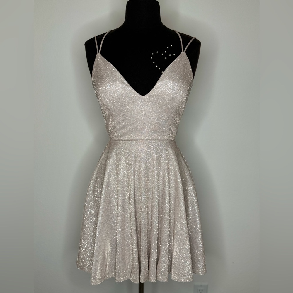 WINDSOR Katherine Formal Lace-Up Glitter Blush Silver Party Dress